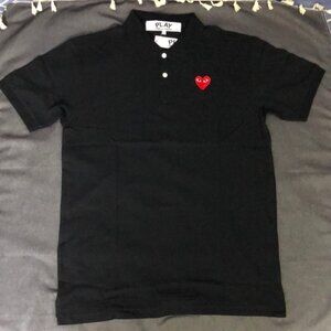Comme des Garcons Black and Red Polo Shirt with Heart Emblem